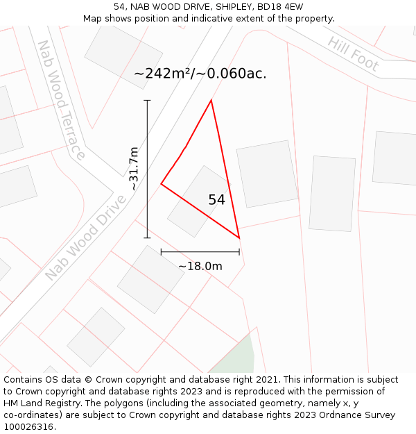 54, NAB WOOD DRIVE, SHIPLEY, BD18 4EW: Plot and title map
