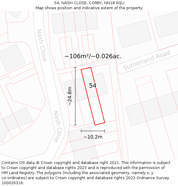 54, NASH CLOSE, CORBY, NN18 0QU: Plot and title map
