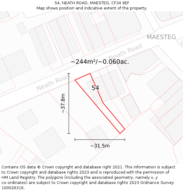 54, NEATH ROAD, MAESTEG, CF34 9EF: Plot and title map