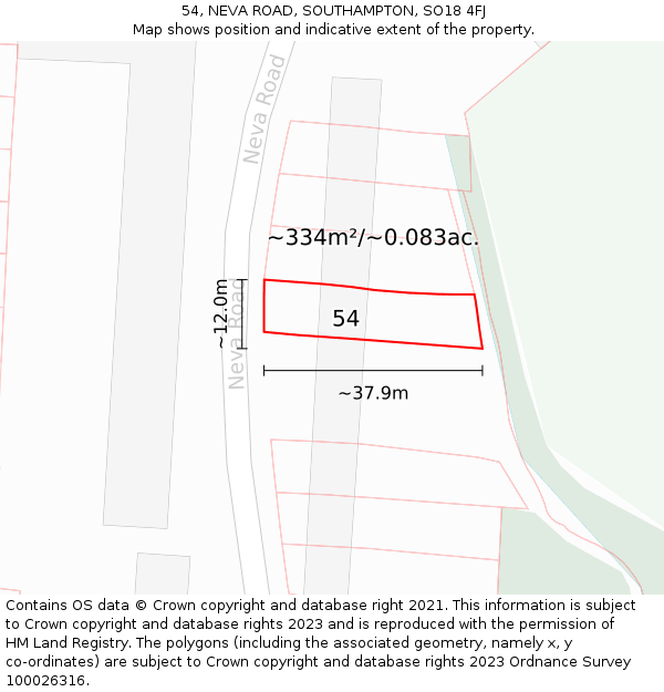 54, NEVA ROAD, SOUTHAMPTON, SO18 4FJ: Plot and title map