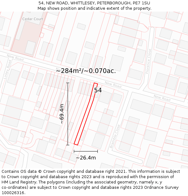 54, NEW ROAD, WHITTLESEY, PETERBOROUGH, PE7 1SU: Plot and title map