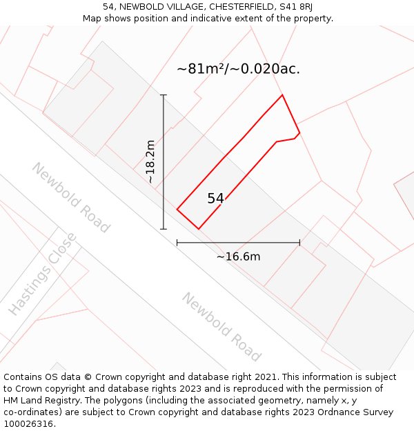 54, NEWBOLD VILLAGE, CHESTERFIELD, S41 8RJ: Plot and title map