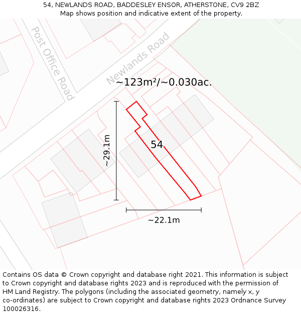 54, NEWLANDS ROAD, BADDESLEY ENSOR, ATHERSTONE, CV9 2BZ: Plot and title map