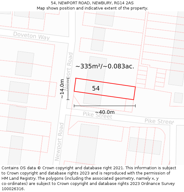 54, NEWPORT ROAD, NEWBURY, RG14 2AS: Plot and title map