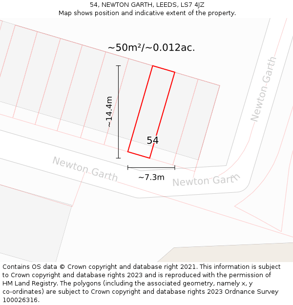 54, NEWTON GARTH, LEEDS, LS7 4JZ: Plot and title map