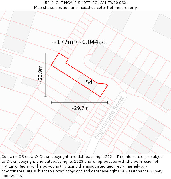 54, NIGHTINGALE SHOTT, EGHAM, TW20 9SX: Plot and title map