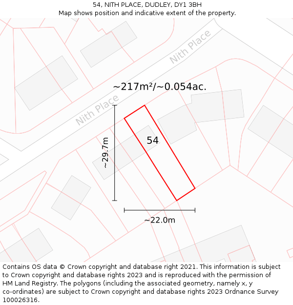 54, NITH PLACE, DUDLEY, DY1 3BH: Plot and title map