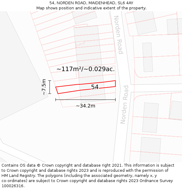 54, NORDEN ROAD, MAIDENHEAD, SL6 4AY: Plot and title map