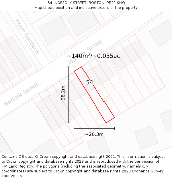 54, NORFOLK STREET, BOSTON, PE21 9HQ: Plot and title map