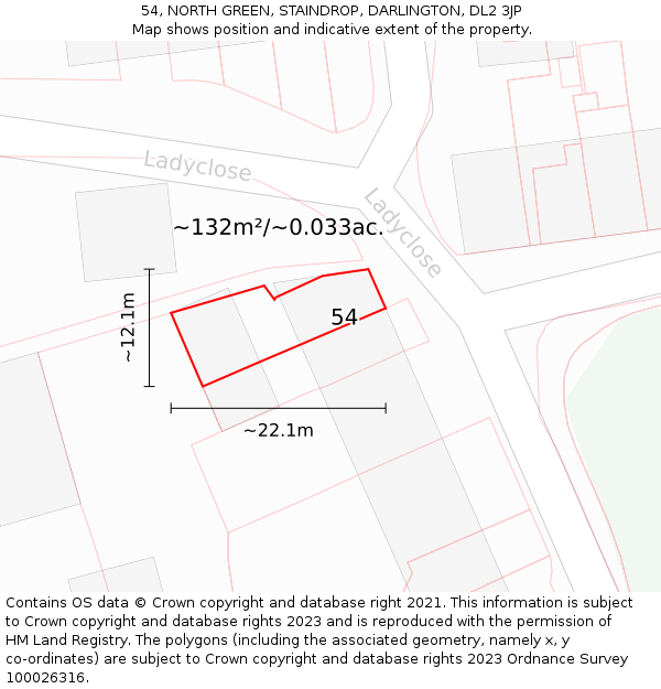 54, NORTH GREEN, STAINDROP, DARLINGTON, DL2 3JP: Plot and title map