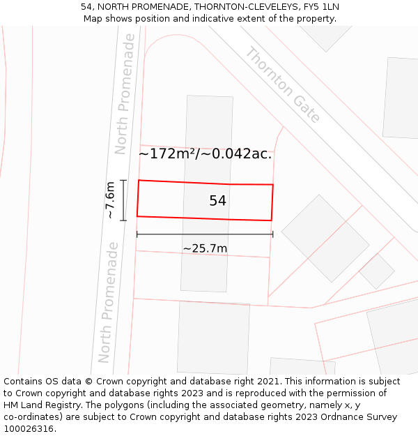 54, NORTH PROMENADE, THORNTON-CLEVELEYS, FY5 1LN: Plot and title map