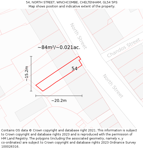 54, NORTH STREET, WINCHCOMBE, CHELTENHAM, GL54 5PS: Plot and title map