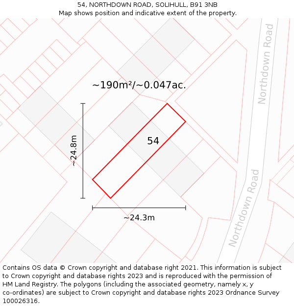54, NORTHDOWN ROAD, SOLIHULL, B91 3NB: Plot and title map