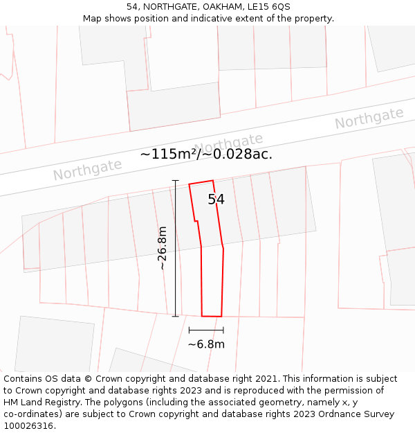 54, NORTHGATE, OAKHAM, LE15 6QS: Plot and title map