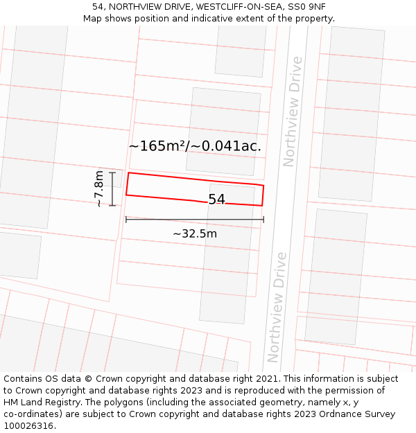54, NORTHVIEW DRIVE, WESTCLIFF-ON-SEA, SS0 9NF: Plot and title map