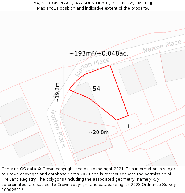 54, NORTON PLACE, RAMSDEN HEATH, BILLERICAY, CM11 1JJ: Plot and title map