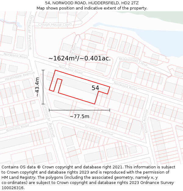 54, NORWOOD ROAD, HUDDERSFIELD, HD2 2TZ: Plot and title map