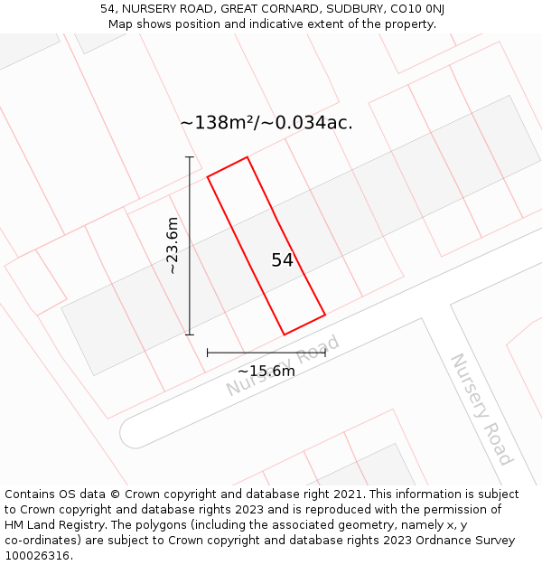 54, NURSERY ROAD, GREAT CORNARD, SUDBURY, CO10 0NJ: Plot and title map