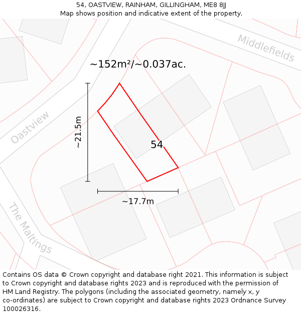 54, OASTVIEW, RAINHAM, GILLINGHAM, ME8 8JJ: Plot and title map