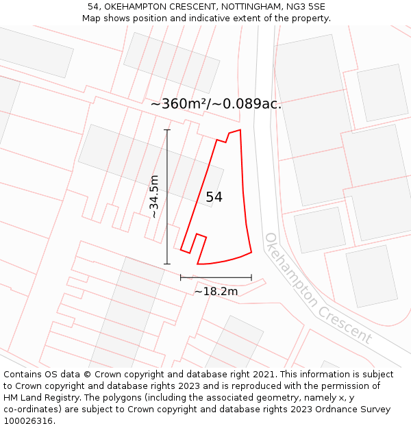 54, OKEHAMPTON CRESCENT, NOTTINGHAM, NG3 5SE: Plot and title map