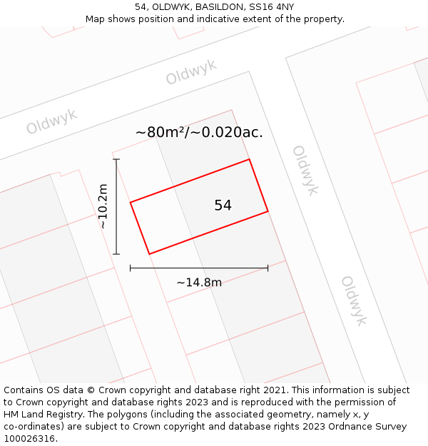 54, OLDWYK, BASILDON, SS16 4NY: Plot and title map