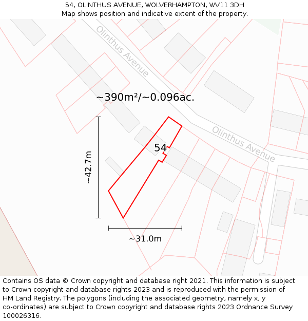54, OLINTHUS AVENUE, WOLVERHAMPTON, WV11 3DH: Plot and title map