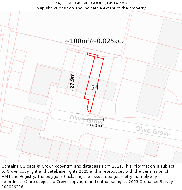 54, OLIVE GROVE, GOOLE, DN14 5AD: Plot and title map