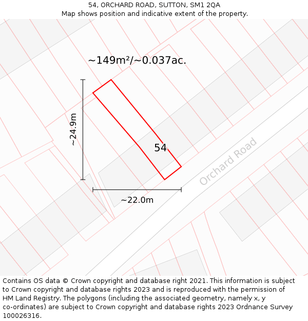 54, ORCHARD ROAD, SUTTON, SM1 2QA: Plot and title map