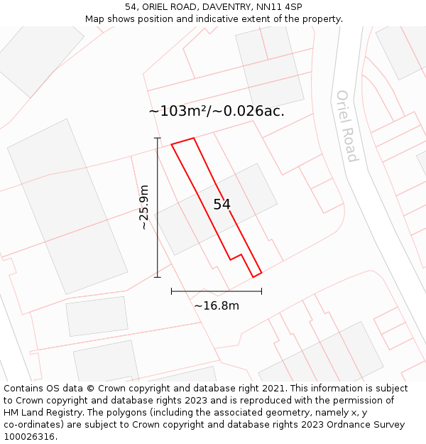 54, ORIEL ROAD, DAVENTRY, NN11 4SP: Plot and title map