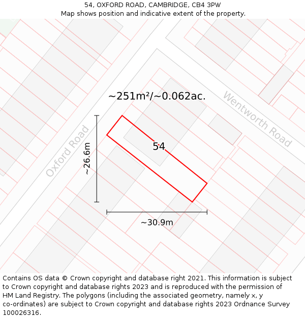 54, OXFORD ROAD, CAMBRIDGE, CB4 3PW: Plot and title map