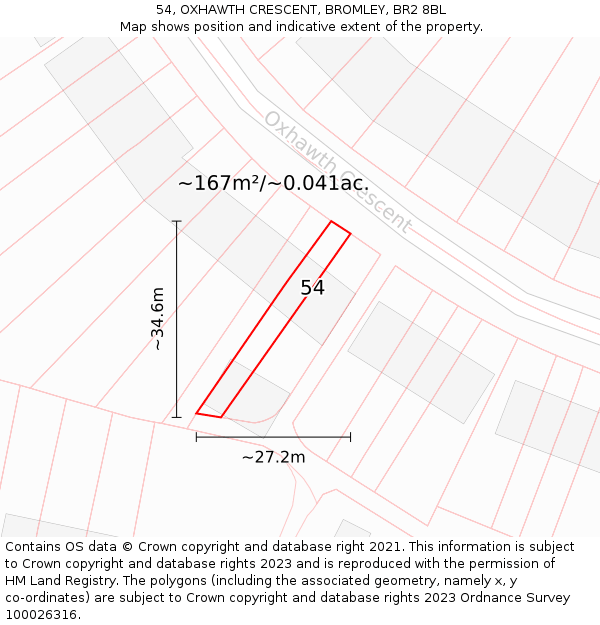 54, OXHAWTH CRESCENT, BROMLEY, BR2 8BL: Plot and title map