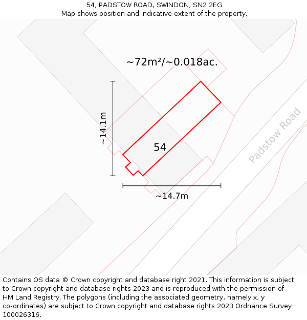 54, PADSTOW ROAD, SWINDON, SN2 2EG: Plot and title map