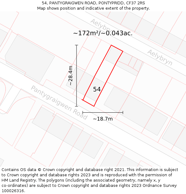 54, PANTYGRAIGWEN ROAD, PONTYPRIDD, CF37 2RS: Plot and title map