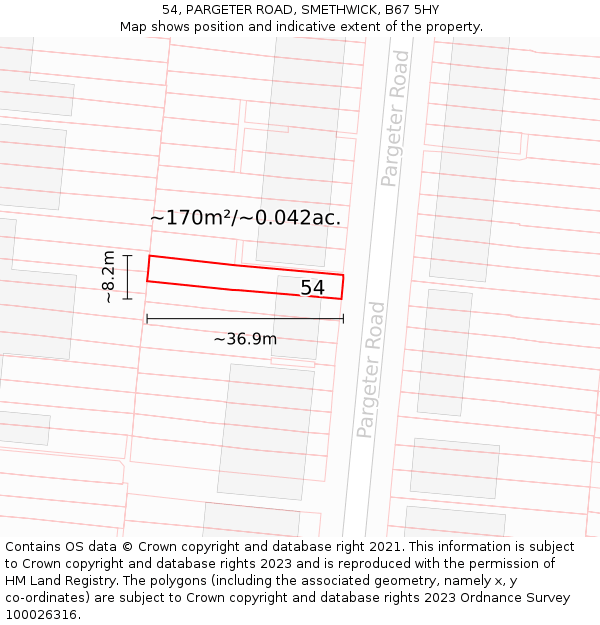 54, PARGETER ROAD, SMETHWICK, B67 5HY: Plot and title map