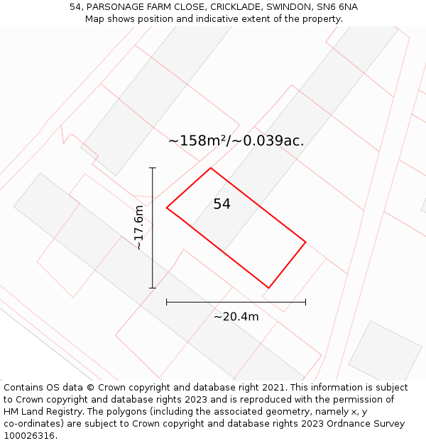 54, PARSONAGE FARM CLOSE, CRICKLADE, SWINDON, SN6 6NA: Plot and title map