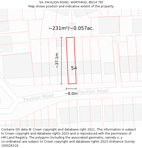 54, PAVILION ROAD, WORTHING, BN14 7EF: Plot and title map