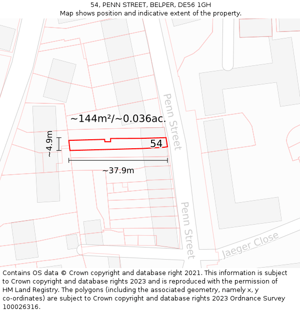 54, PENN STREET, BELPER, DE56 1GH: Plot and title map