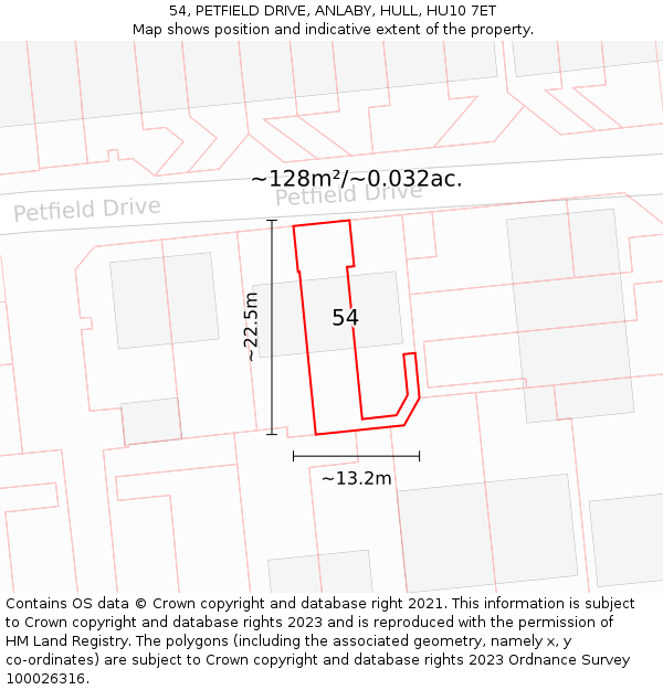 54, PETFIELD DRIVE, ANLABY, HULL, HU10 7ET: Plot and title map