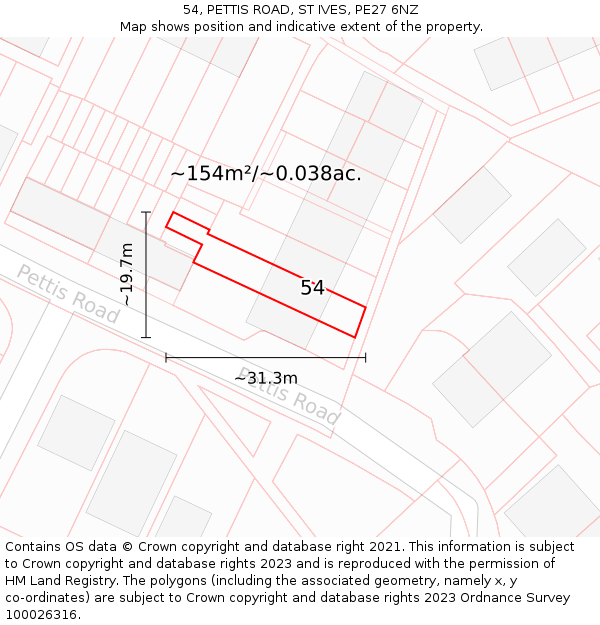 54, PETTIS ROAD, ST IVES, PE27 6NZ: Plot and title map