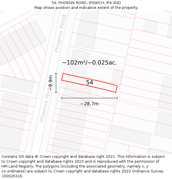 54, PHOENIX ROAD, IPSWICH, IP4 4ND: Plot and title map