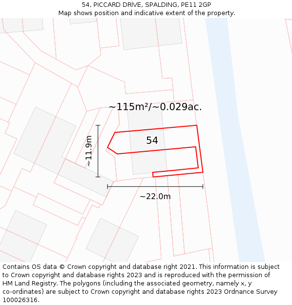 54, PICCARD DRIVE, SPALDING, PE11 2GP: Plot and title map