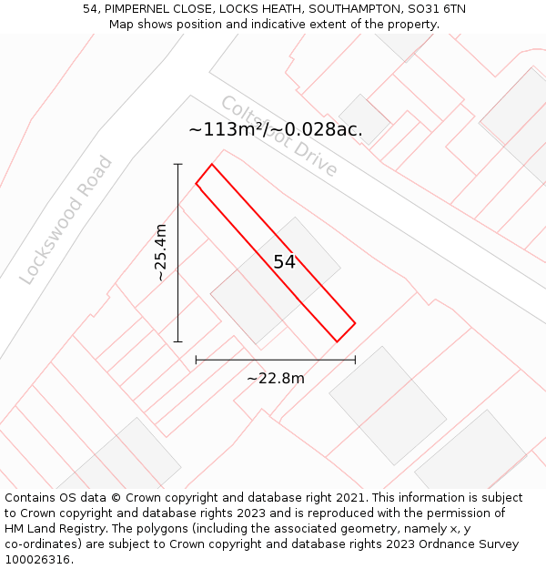 54, PIMPERNEL CLOSE, LOCKS HEATH, SOUTHAMPTON, SO31 6TN: Plot and title map