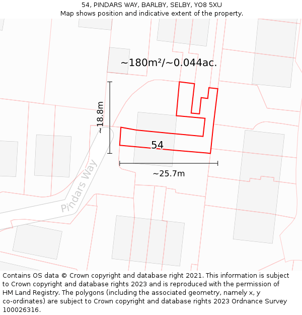 54, PINDARS WAY, BARLBY, SELBY, YO8 5XU: Plot and title map