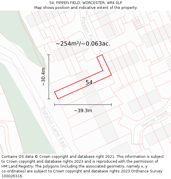 54, PIPPEN FIELD, WORCESTER, WR4 0LP: Plot and title map