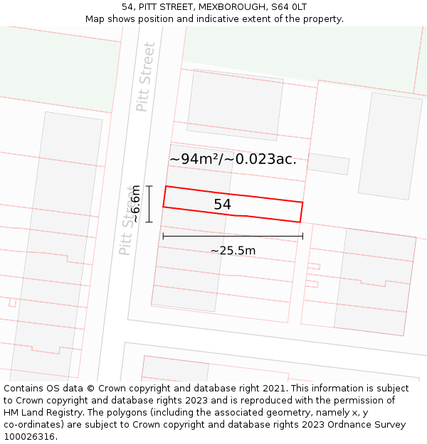 54, PITT STREET, MEXBOROUGH, S64 0LT: Plot and title map