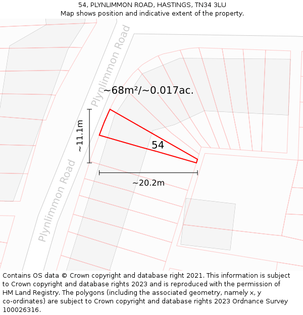 54, PLYNLIMMON ROAD, HASTINGS, TN34 3LU: Plot and title map