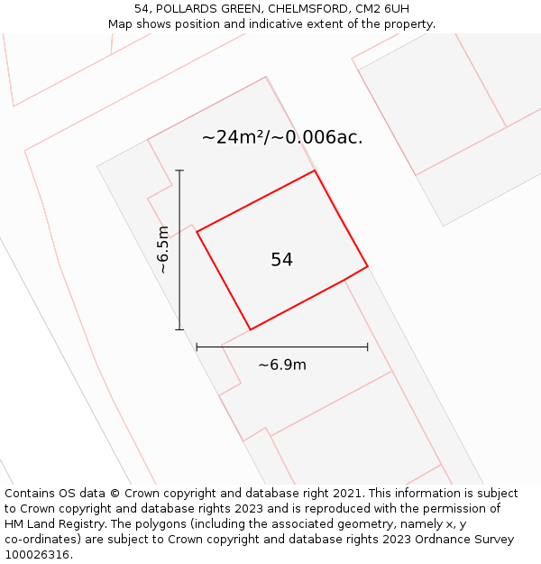 54, POLLARDS GREEN, CHELMSFORD, CM2 6UH: Plot and title map