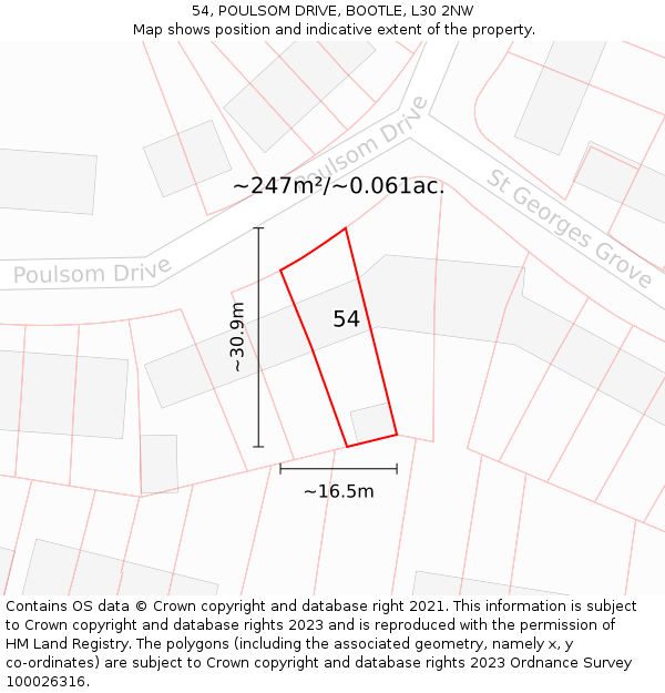 54, POULSOM DRIVE, BOOTLE, L30 2NW: Plot and title map