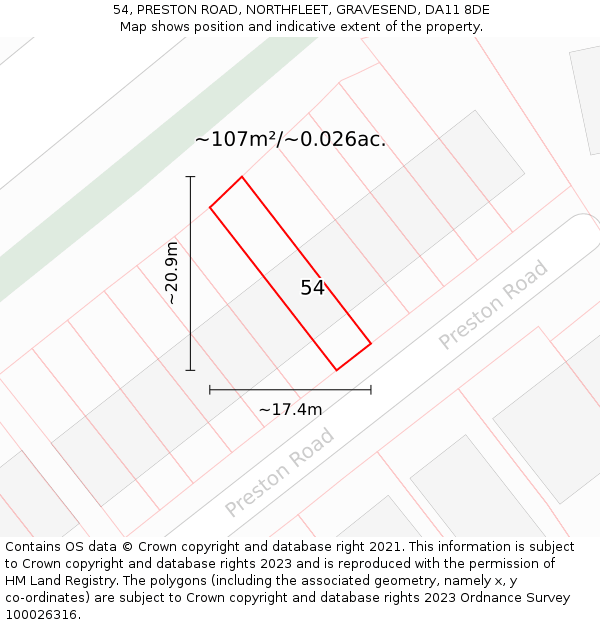 54, PRESTON ROAD, NORTHFLEET, GRAVESEND, DA11 8DE: Plot and title map