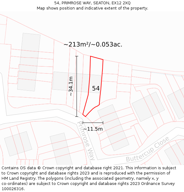 54, PRIMROSE WAY, SEATON, EX12 2XQ: Plot and title map